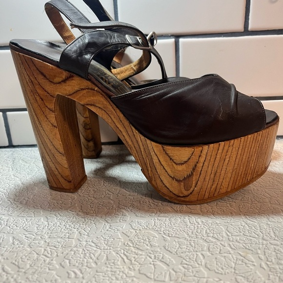 Vintage platform wooden heels goody two shoes  size 7 brown SUPER RARE !!! - Picture 3 of 11